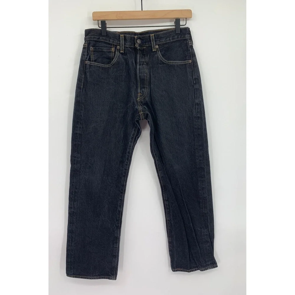 Levis 501 Jeans Mens 30x28 Black Button Fly Straight Leg Denim Pants (Tag 32x30)